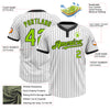 Custom White Black Pinstripe Neon Green Two-Button Unisex Softball Jersey