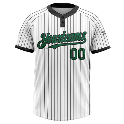 Custom White Black Pinstripe Kelly Green Two-Button Unisex Softball Jersey