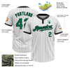 Custom White Black Pinstripe Kelly Green Two-Button Unisex Softball Jersey