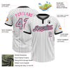 Custom White Black Pinstripe Gray-Pink Two-Button Unisex Softball Jersey