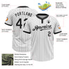 Custom White Black Pinstripe Black Two-Button Unisex Softball Jersey