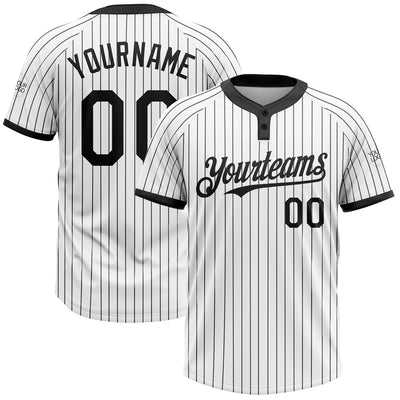 Custom White Black Pinstripe Black Two-Button Unisex Softball Jersey