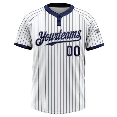 Custom White Navy Pinstripe Gray Two-Button Unisex Softball Jersey