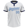 Custom White Navy Pinstripe Light Blue-Gray Two-Button Unisex Softball Jersey