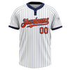 Custom White Navy Pinstripe Orange Two-Button Unisex Softball Jersey