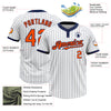 Custom White Navy Pinstripe Orange Two-Button Unisex Softball Jersey