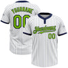 Custom White Navy Pinstripe Neon Green Two-Button Unisex Softball Jersey