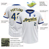 Custom White Royal Pinstripe Yellow Two-Button Unisex Softball Jersey