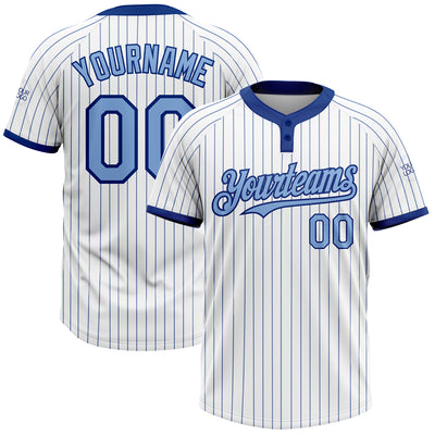 Custom White Royal Pinstripe Light Blue Two-Button Unisex Softball Jersey