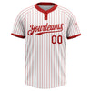 Custom White Red Pinstripe Red Two-Button Unisex Softball Jersey