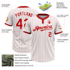 Custom White Red Pinstripe Red Two-Button Unisex Softball Jersey