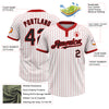 Custom White Red Pinstripe Black Two-Button Unisex Softball Jersey