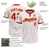 Custom White Red Pinstripe Old Gold Two-Button Unisex Softball Jersey