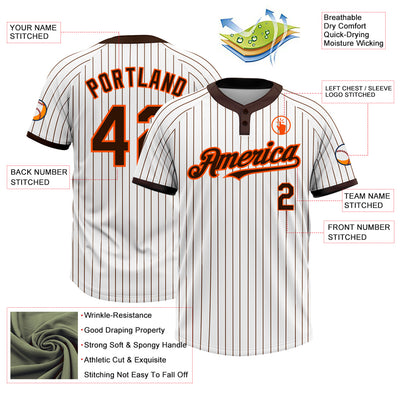 Custom White Brown Pinstripe Orange Two-Button Unisex Softball Jersey