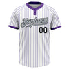 Custom White Purple Pinstripe Black-Silver Two-Button Unisex Softball Jersey