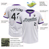 Custom White Purple Pinstripe Black-Silver Two-Button Unisex Softball Jersey