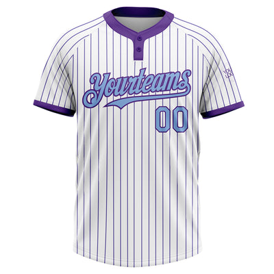 Custom White Purple Pinstripe Light Blue Two-Button Unisex Softball Jersey