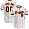 Custom White Crimosn Pinstripe Old Gold Two-Button Unisex Softball Jersey