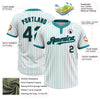 Custom White Teal Pinstripe Black Two-Button Unisex Softball Jersey