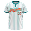 Custom White Teal Pinstripe Orange Two-Button Unisex Softball Jersey