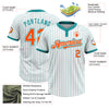 Custom White Teal Pinstripe Orange Two-Button Unisex Softball Jersey