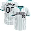 Custom White Teal Pinstripe Black-Gray Two-Button Unisex Softball Jersey