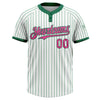 Custom White Kelly Green Pinstripe Pink Two-Button Unisex Softball Jersey