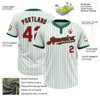 Custom White Kelly Green Pinstripe Red Two-Button Unisex Softball Jersey