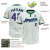 Custom White Kelly Green Pinstripe Purple Two-Button Unisex Softball Jersey