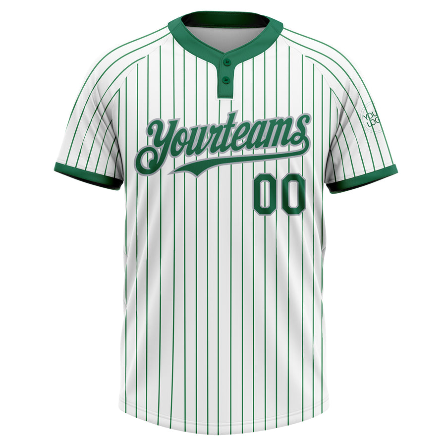 Custom White Kelly Green Pinstripe Gray Two-Button Unisex Softball Jersey