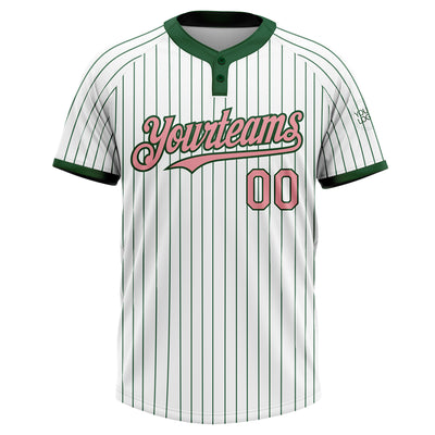 Custom White Green Pinstripe Medium Pink Two-Button Unisex Softball Jersey