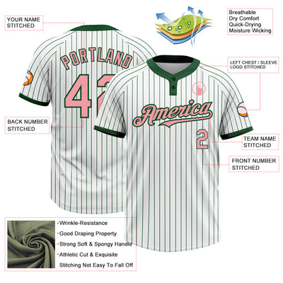 Custom White Green Pinstripe Medium Pink Two-Button Unisex Softball Jersey