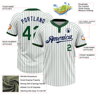 Custom White Green Pinstripe Navy Two-Button Unisex Softball Jersey