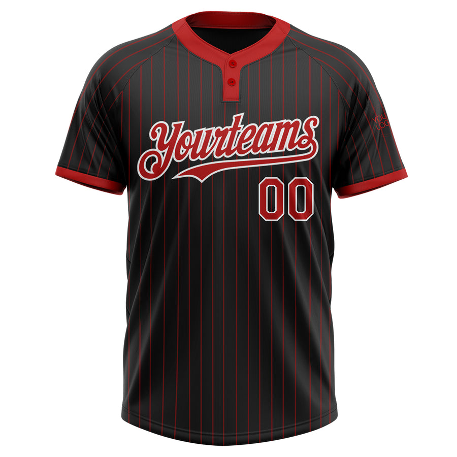 Custom Black Red Pinstripe White Two-Button Unisex Softball Jersey