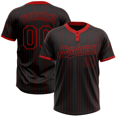 Custom Black Red Pinstripe Red Two-Button Unisex Softball Jersey