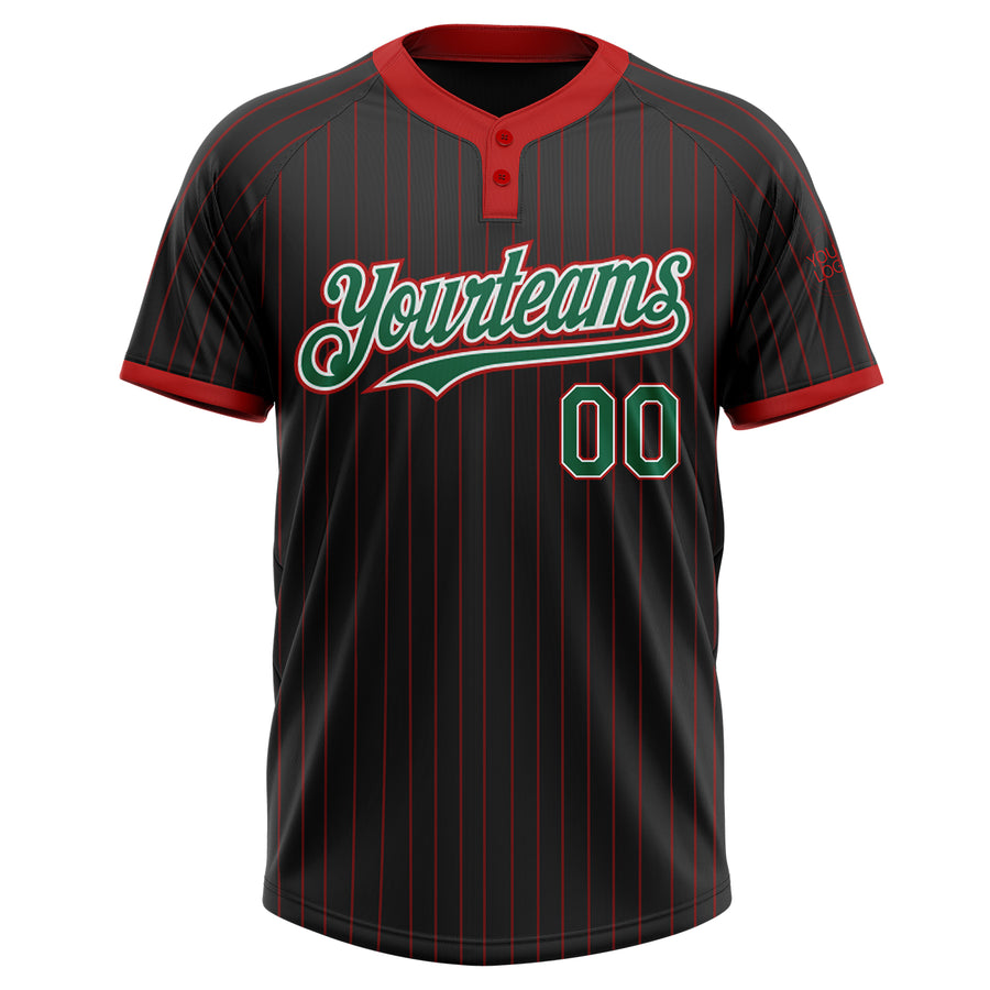 Custom Black Red Pinstripe Kelly Green-White Two-Button Unisex Softball Jersey