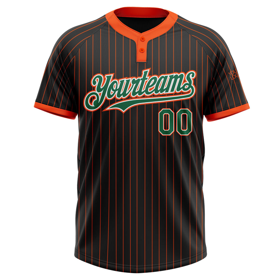 Custom Black Orange Pinstripe Kelly Green-White Two-Button Unisex Softball Jersey