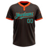 Custom Black Orange Pinstripe Aqua Two-Button Unisex Softball Jersey