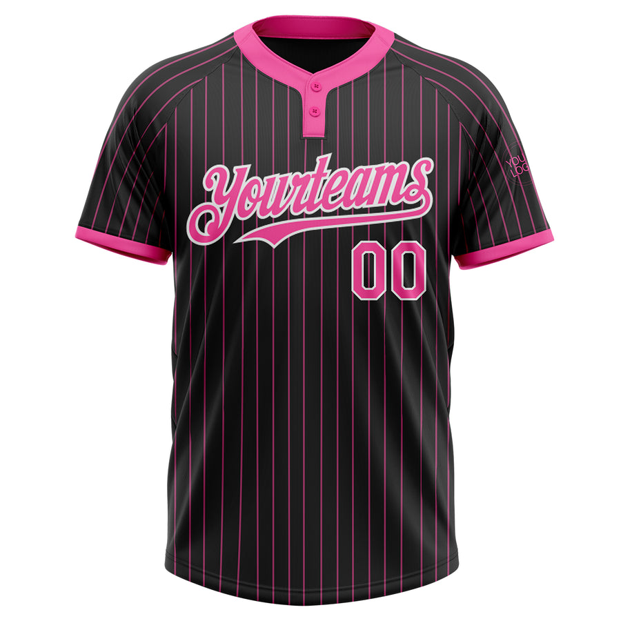 Custom Black Pink Pinstripe White Two-Button Unisex Softball Jersey