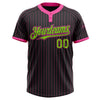 Custom Black Pink Pinstripe Neon Green Two-Button Unisex Softball Jersey