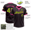 Custom Black Pink Pinstripe Neon Green Two-Button Unisex Softball Jersey