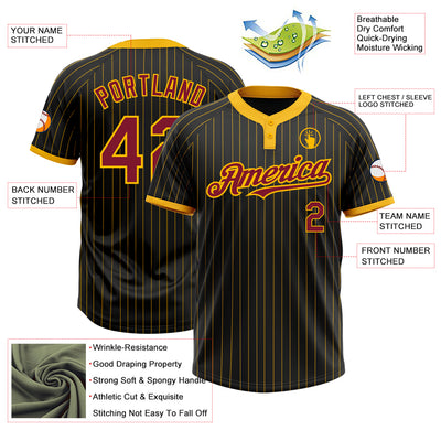 Custom Black Gold Pinstripe Crimson Two-Button Unisex Softball Jersey