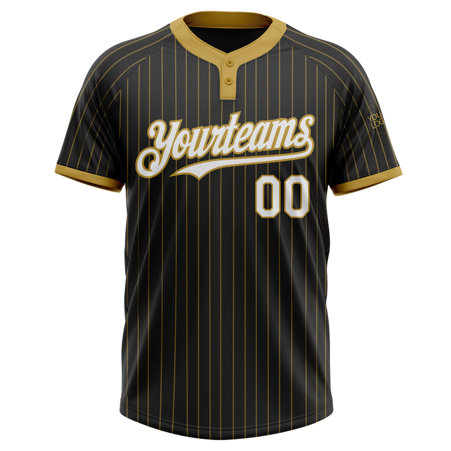 Custom Black Old Gold Pinstripe White Two-Button Unisex Softball Jersey