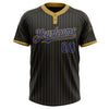 Custom Black Old Gold Pinstripe Royal Two-Button Unisex Softball Jersey