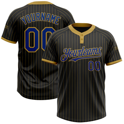 Custom Black Old Gold Pinstripe Royal Two-Button Unisex Softball Jersey