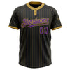 Custom Black Old Gold Pinstripe Purple Two-Button Unisex Softball Jersey