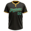 Custom Black Old Gold Pinstripe Teal Two-Button Unisex Softball Jersey