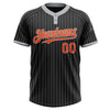 Custom Black Gray Pinstripe Orange Two-Button Unisex Softball Jersey