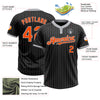 Custom Black Gray Pinstripe Orange Two-Button Unisex Softball Jersey