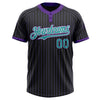 Custom Black Purple Pinstripe Teal-White Two-Button Unisex Softball Jersey